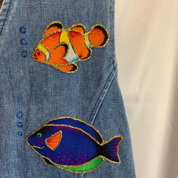 Apache Denim Vest Size with Glittery Fish Embellishments X Large - Picture 5 of 12